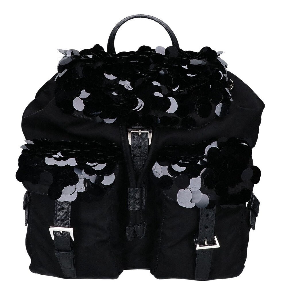 PRADA (Prada) Excellent Condition 1BZ811 Nylon Sequin Backpack Rucksack Black...